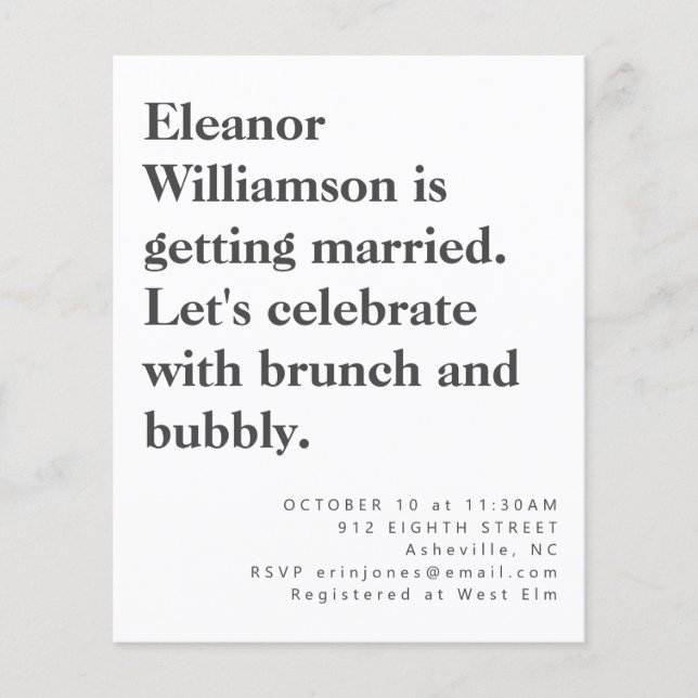 Budgeterad Modern Bold Black White-Möhippa Brunch (Framsida)