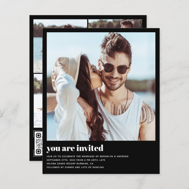 Budgeterad Modern inbjudan till QR-kodbröllop med  (Fram/baksida)