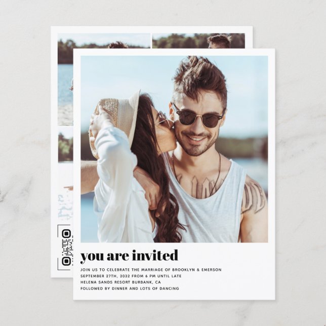 Budgeterad Modern inbjudan till QR-kodbröllop med  (Fram/baksida)