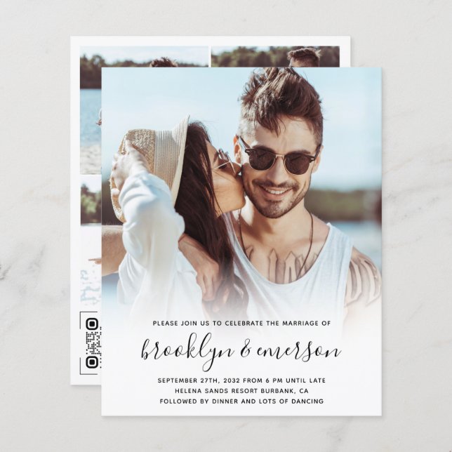 Budgeterad Modern inbjudan till QR-kodbröllop med  (Fram/baksida)