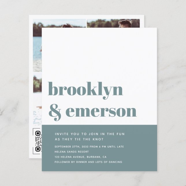 Budgeterad Modern inbjudan till QR-kodbröllop med  (Fram/baksida)