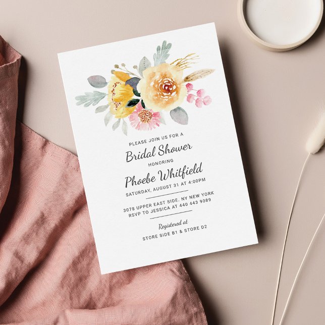 Budgeterad Möhippa Blommigt Vattenfärg Botaniskt  Anteckningskort (Floral Bridal Shower Invitation Note Card)