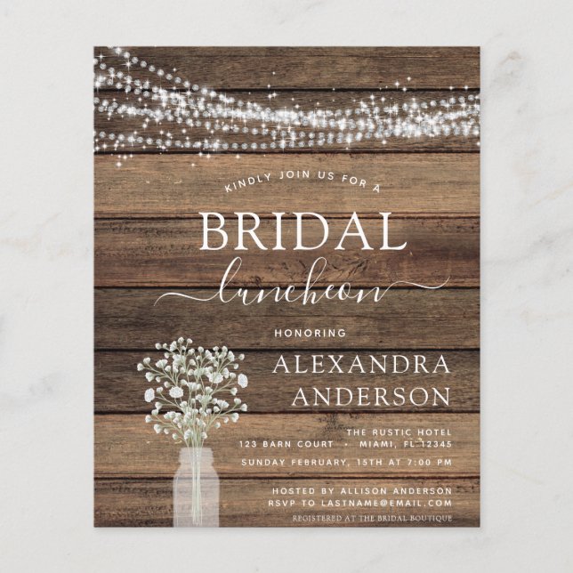 Budgeterad Möhippa - Luncheon Rustic-inbjudan Flygblad (Framsidan)