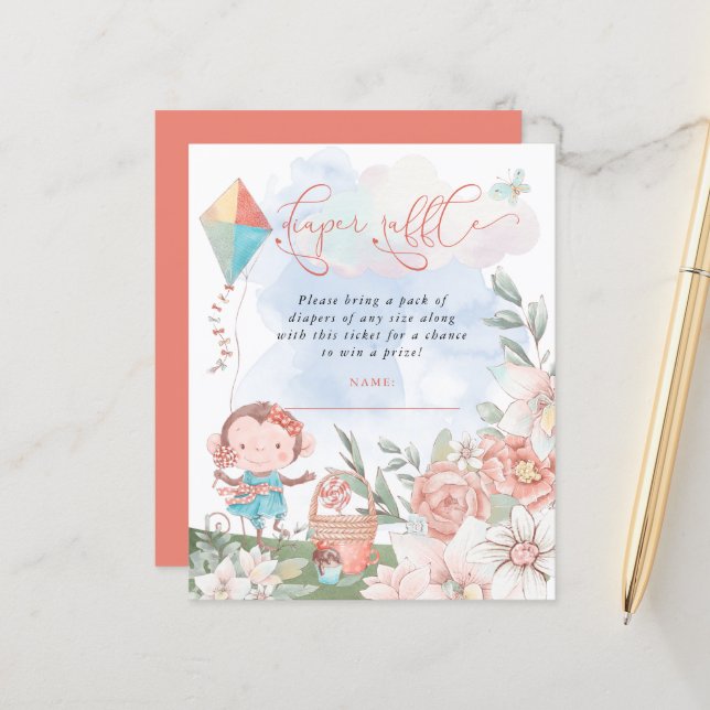 Budgeterad monkey Diaper Raffle Baby Shower Picnic (Fram/Back In Situ)