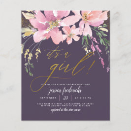 Budgeterad Mörk Lila & Guld Girl Blommigt Baby Sho