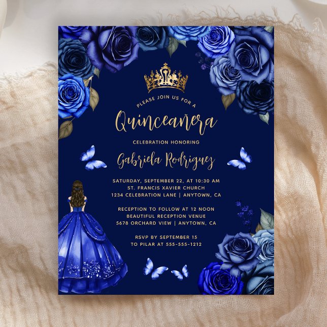 Budgeterad Mörk Royal Blue Blommigt Princess Quinc (Skapare uppladdad)