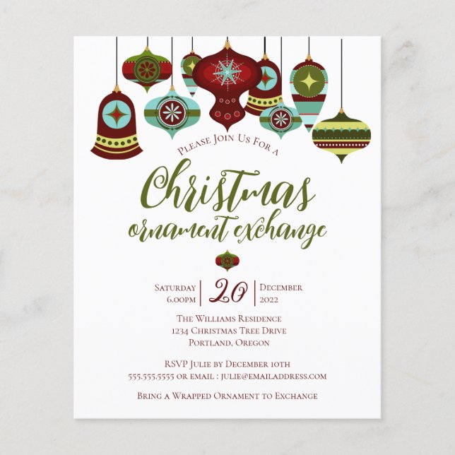 Budgeterad Ornament Exchange Party Retro Bauble (Framsida)