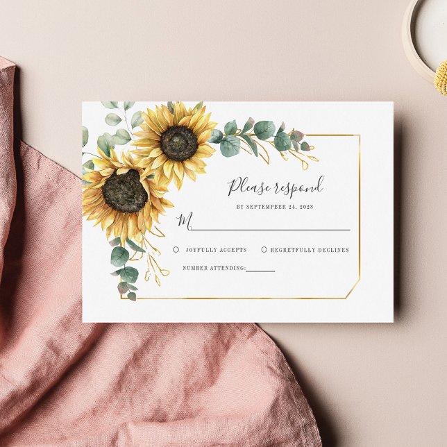 Budgeterad OSA kort för eukalyptus Solroshus (Sunflower Eucalyptus Wedding RSVP)