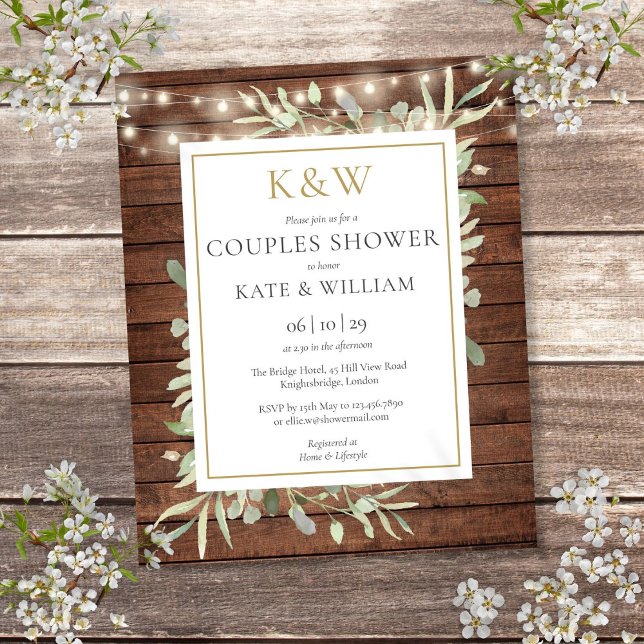 Budgeterad Par, monogram, Shower Inbjudan (Budget Rustic Monogram Couples Shower Invite)