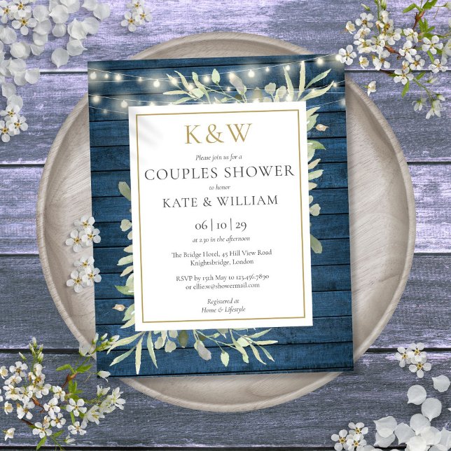 Budgeterad Par, monogram, Shower Inbjudan (Budget Rustic Monogram Couples Shower Invite)