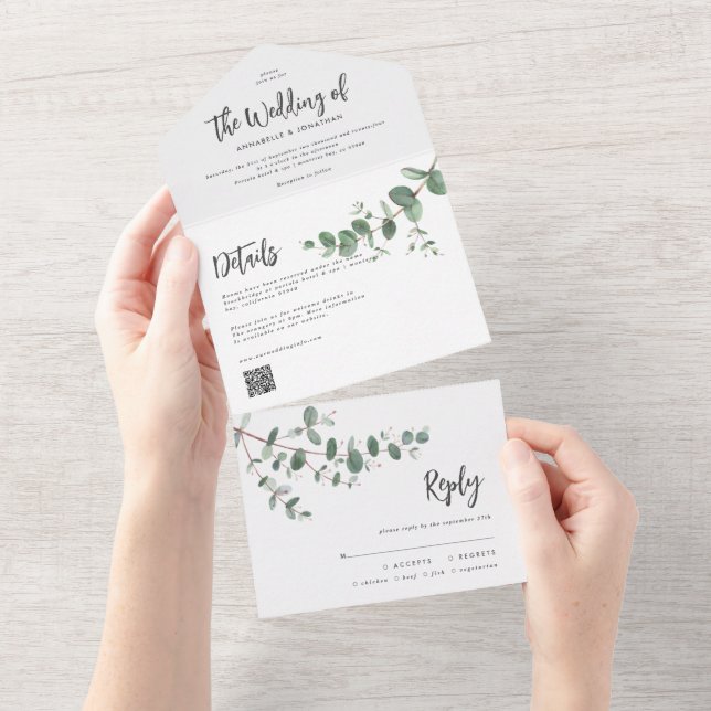 Budgeterad QR-kod Bröllop Eucalyptus botaniska mod (Avrivbar del)