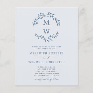 Budgeterad QR-kod Dusty Blue Monogram Bröllop Flye Flygblad