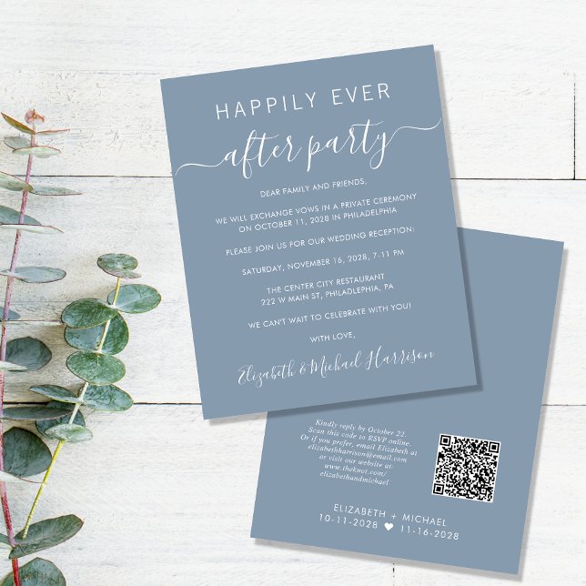 Budgeterad QR-kod Dusty Blue Wedding ReceptIon Inb (Skapare uppladdad)