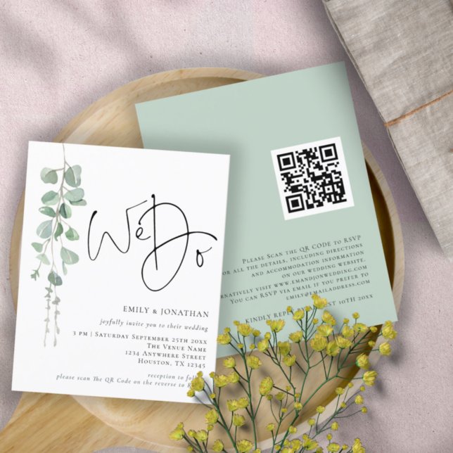 Budgeterad QR-kod Eucalyptus Vi bjuder in till brö (Front and back view)