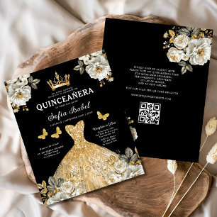 Budgeterad QR-kod Quinceanera Blommigt Guld Prince