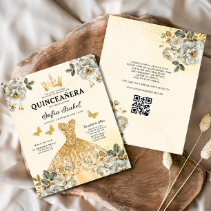 Budgeterad QR-kod Quinceanera Blommigt Guld Prince