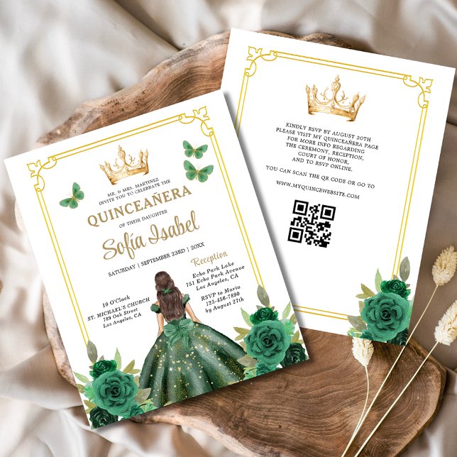 Budgeterad QR-kod Quinceanera Emerald Grönt Flygblad (Skapare uppladdad)