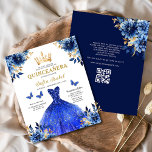Budgeterad QR-kod Quinceanera Royal Blue Princess Flygblad<br><div class="desc">Fira din speciella dag med det Blommigt Royalet Blue Butterfly Princess Quinceañera. Den här eleganten har en fantastisk royal blå bakgrund med delikata blommigtar och snygga fjärilar, och den fångar skönheten och smaken hos en quinceañera. Perfekt för ett prinsesstemat firande, inbjudan kombinerar tidlös charm med en modern beröring. Inbjudan dina...</div>