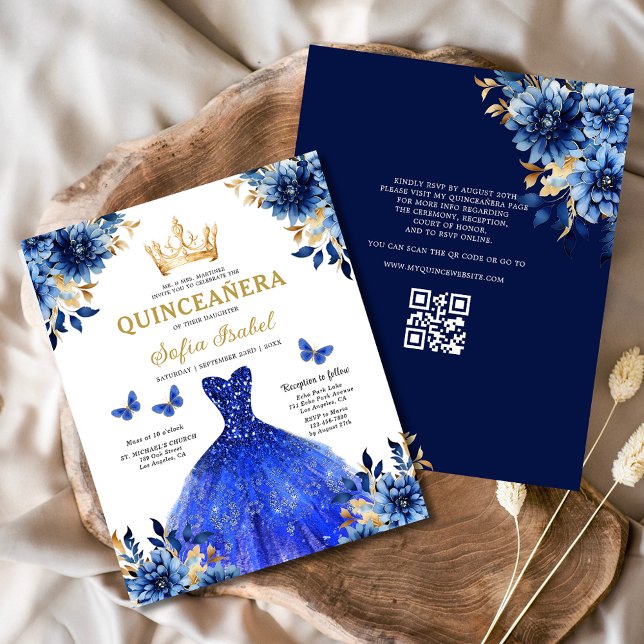 Budgeterad QR-kod Quinceanera Royal Blue Princess Flygblad (Skapare uppladdad)