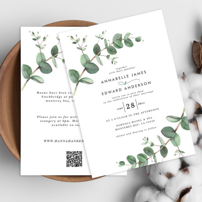 Budgeterad QR-kod Vattenfärg Eucalyptus botaniskt Inbjudningar (Skapare uppladdad)