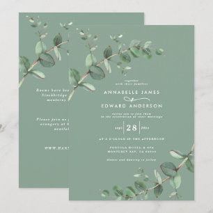 Budgeterad QR-kod Vattenfärgssedel Eucalyptus-grön Inbjudningar