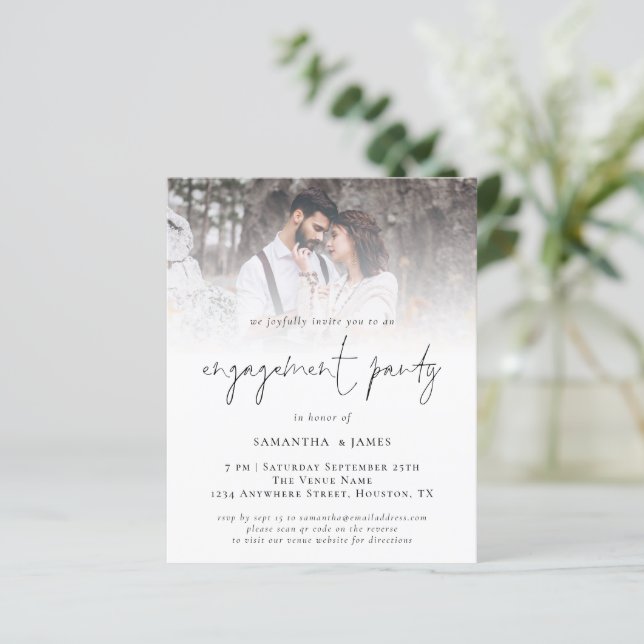 Budgeterad QR-kodfoto Förlovningsfest Inbjudan (Stående Fram)