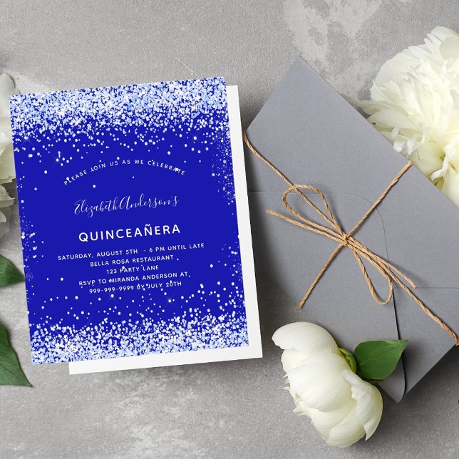 Budgeterad Quinceanera-royalets blåvita inbjudan (Skapare uppladdad)