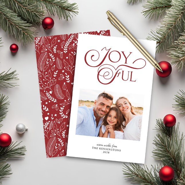 Budgeterad Red Mönster Glatt jul-Helgdag (Budget Red Pattern Joyful Christmas Holiday Photo Card)