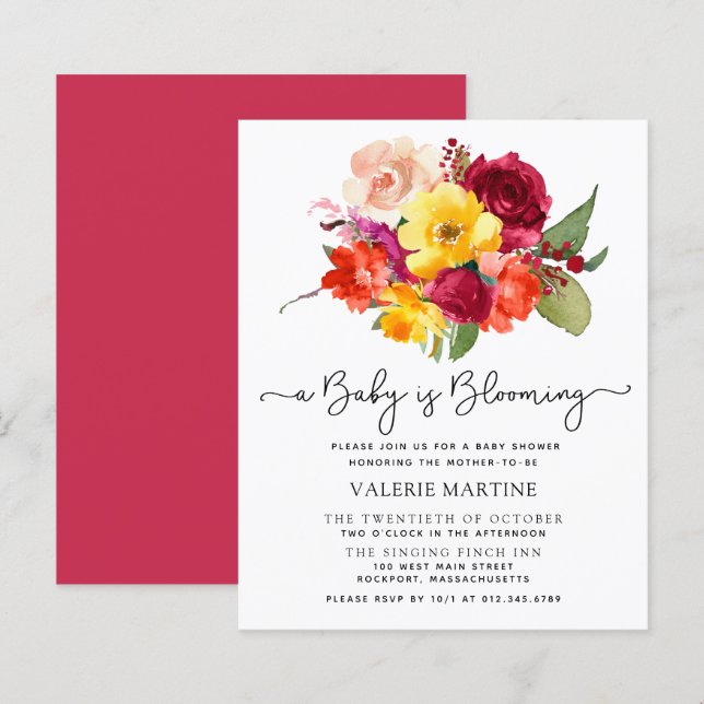 Budgeterad Red Rosa Orange Gult Baby i Bloom Showe (Fram/baksida)