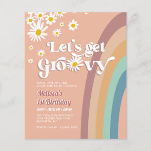 Budgeterad Retro Låt oss Groovy Daisy Regnbåge Bir