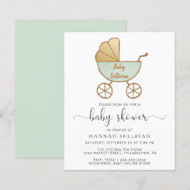 Budgeterad Retro Mint Carriage Baby Shower Inbjuda