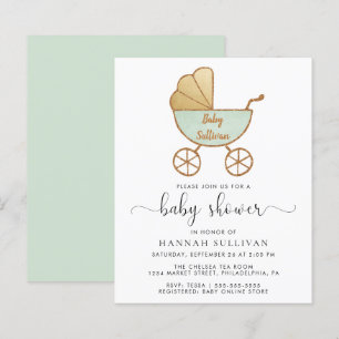 Budgeterad Retro Mint Carriage Baby Shower Inbjuda