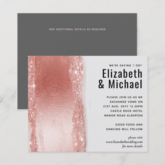 Budgeterad Ro guld Glitter Foil Se Bröllop (Fram/baksida)