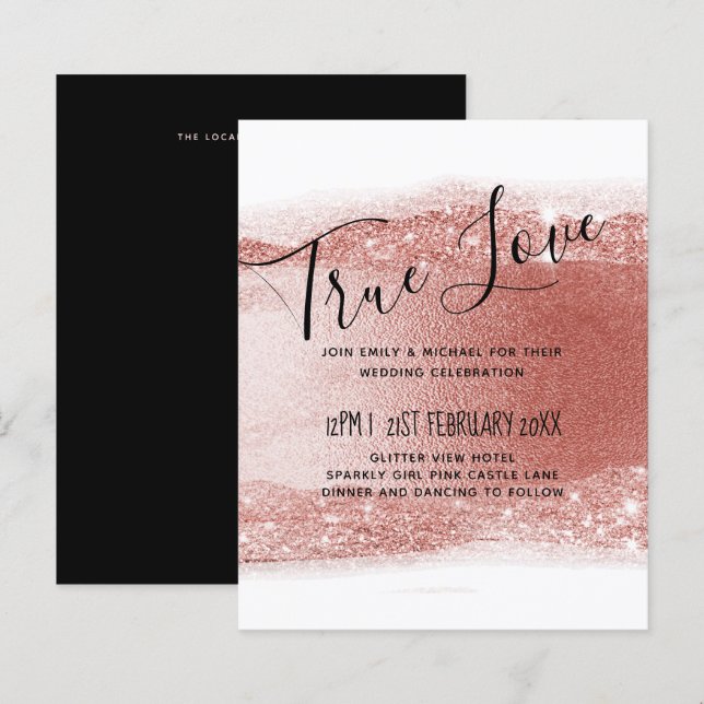 Budgeterad Ro guld Glitter Foil Se Bröllop (Fram/baksida)