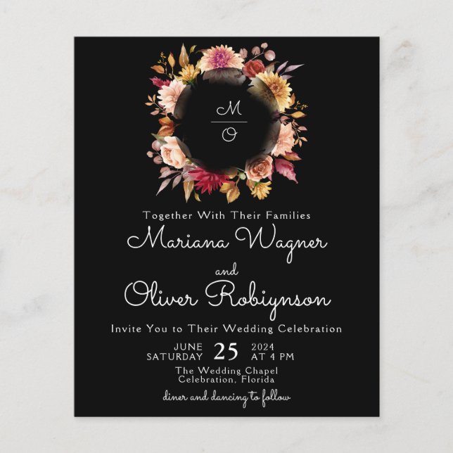 Budgeterad Romantisk Blommigt, svart Bröllop (Framsida)