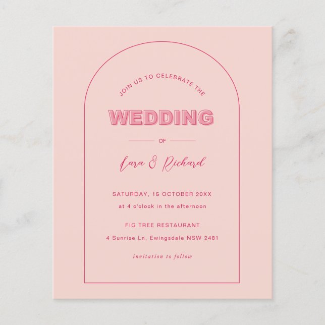 Budgeterad Rosa Arch Modern fet Type Text Bröllop Flygblad (Framsidan)