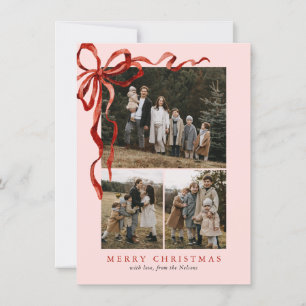 Budgeterad Rosa Elegant Red Bow jul fyra foto Julkort