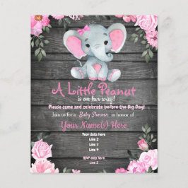 Budgeterad Rosa Elephant Rustic Blommigt Baby Show Flygblad
