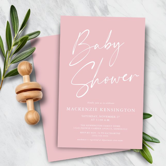 Budgeterad  Rosa - enkel babystövel för skript (Budget Blush Pink Simple Script Baby Shower Invitation)