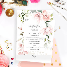 Budgeterad Rosa & eukalyptus Blommigt Sweet 16