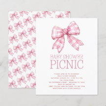 Budgeterad Rosa Gingham Bow Baby Shower Picnic
