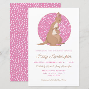 Budgeterad Rosa Kangaroo Flicka Shower-inbjudan