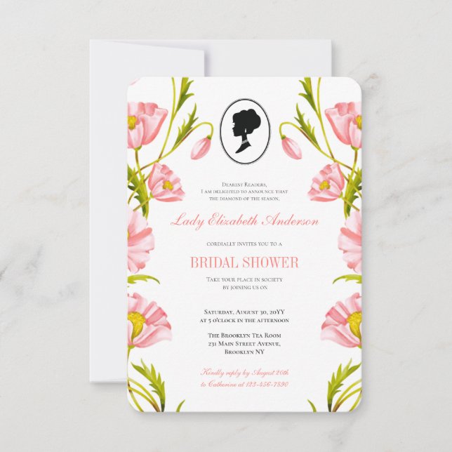 Budgeterad rosa-Möhippa för vilda blommor i Bridge Inbjudningar (Framsida)