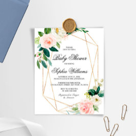 Budgeterad Rosa och Grey Löv Baby Shower Inbjudan