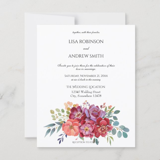 Budgeterad Rosa och plommontropisk Blommigt Vita 2 (Framsida)