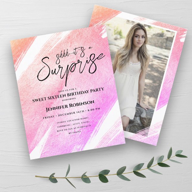 Budgeterad Rosa  Ombre Surprise Sweet 16 Inbjudan (Budget Pink Blush Ombre Surprise Sweet 16 Invites)
