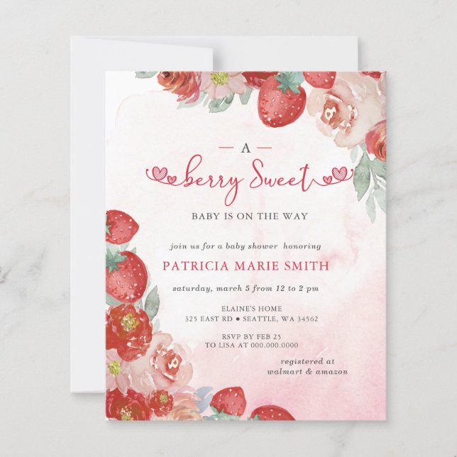 Budgeterad Rosa Red Berry Sweet Baby Shower Inbjud (Framsida)