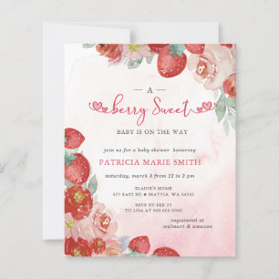 Budgeterad Rosa Red Berry Sweet Baby Shower Inbjud