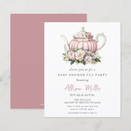 Budgeterad Rosa Tea Party Baby Shower Inbjudan