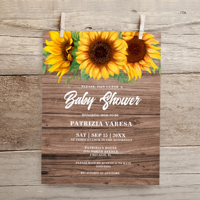 Budgeterad Rustic Fall Wooden Solblommor Baby Show (Skapare uppladdad)